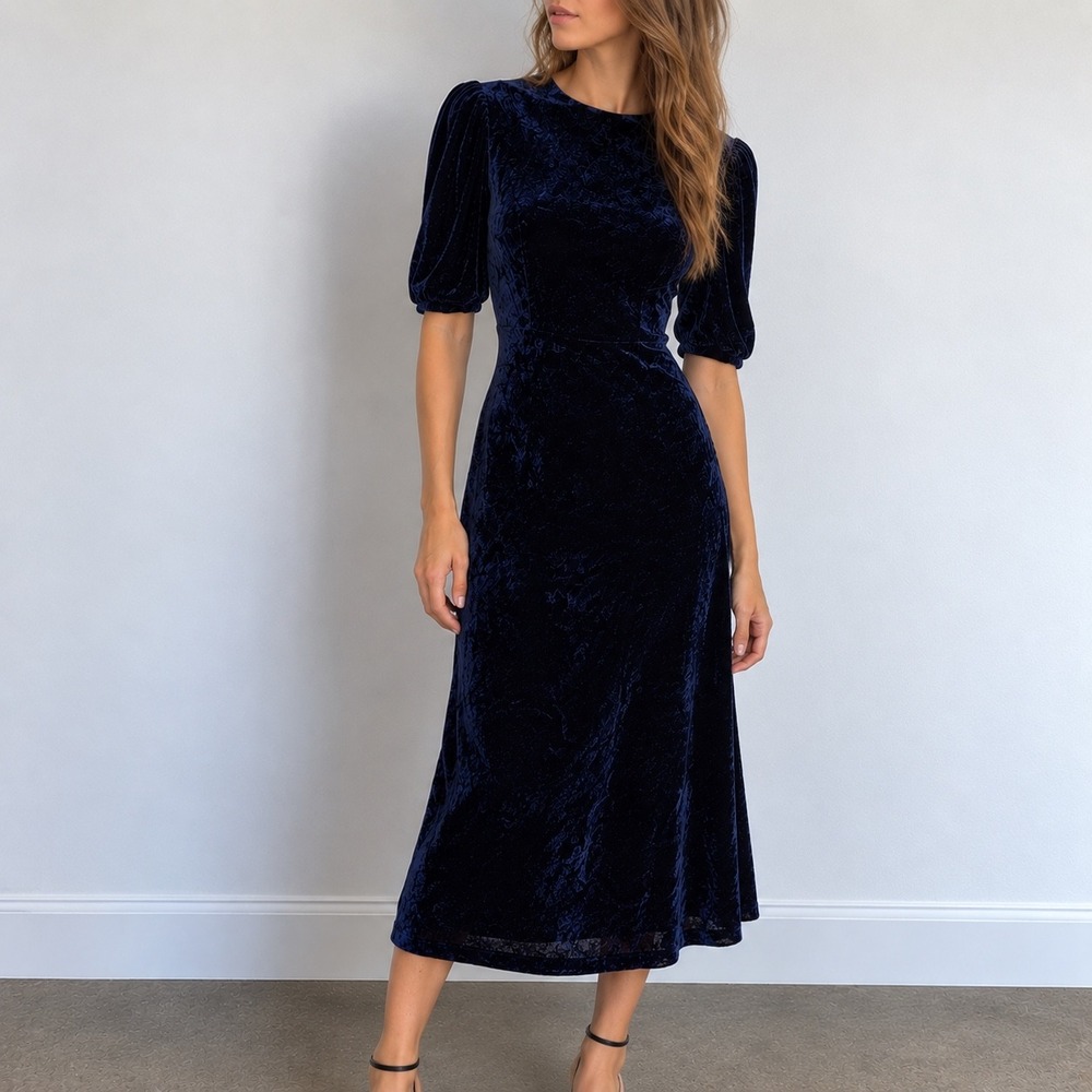 Bardot Navy Blue Velvet Open Back Tie Midi Dress XS Dark Romance Whimsigoth